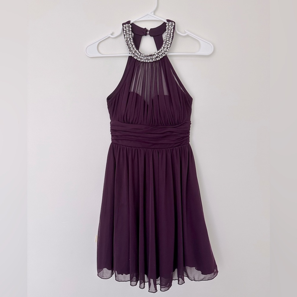 Dark purple homecoming, elegant mini dress